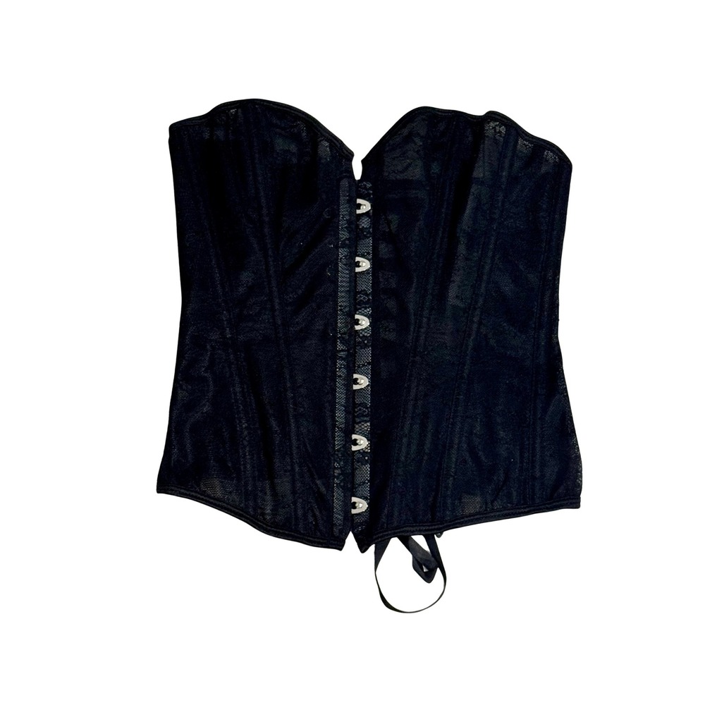 PrettyLittleThing | Black Lace Corset Top |Sheer Mesh Lace Up Back